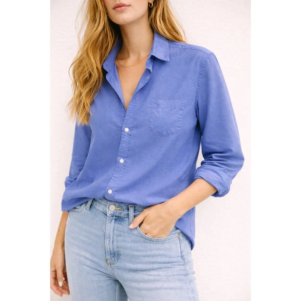 Frank & Eileen Eileen Organic Cotton Italian Fabric Button Up Shirt M Periwinkle - Picture 1 of 8